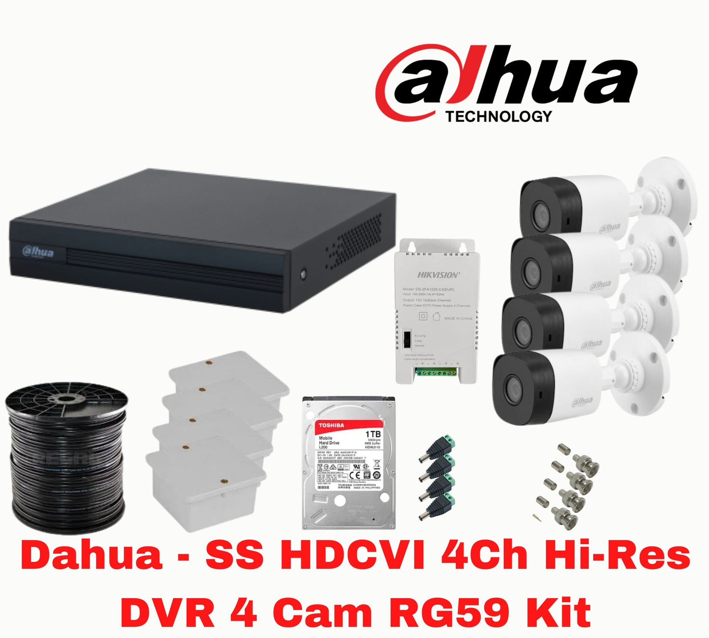 Dahua - HDCVI 4Ch Hi-Res DVR 4 Cam RG59 Kit